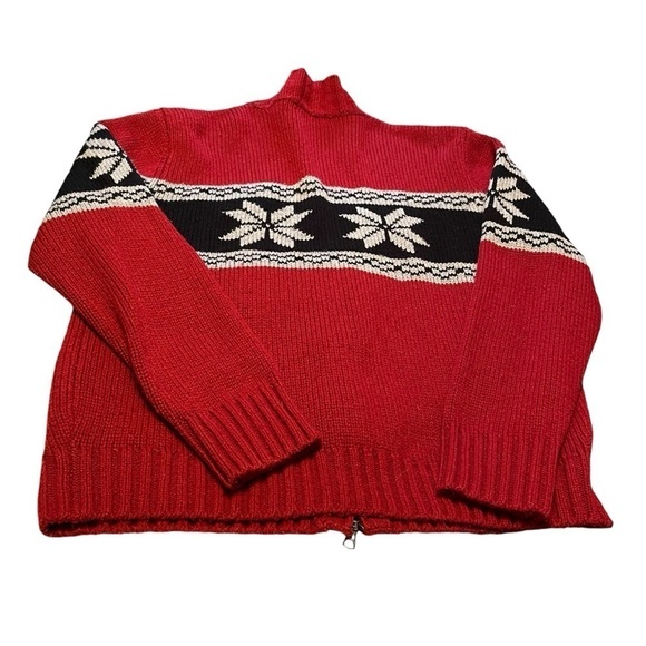 Retreat Dark Red Knit Sweater Zip up-Snowflake Design - Wool Blend - Size Large - Picture 5 of 11